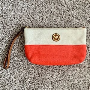 Michael Kors Fulton Orange/Beige Leather Clutch